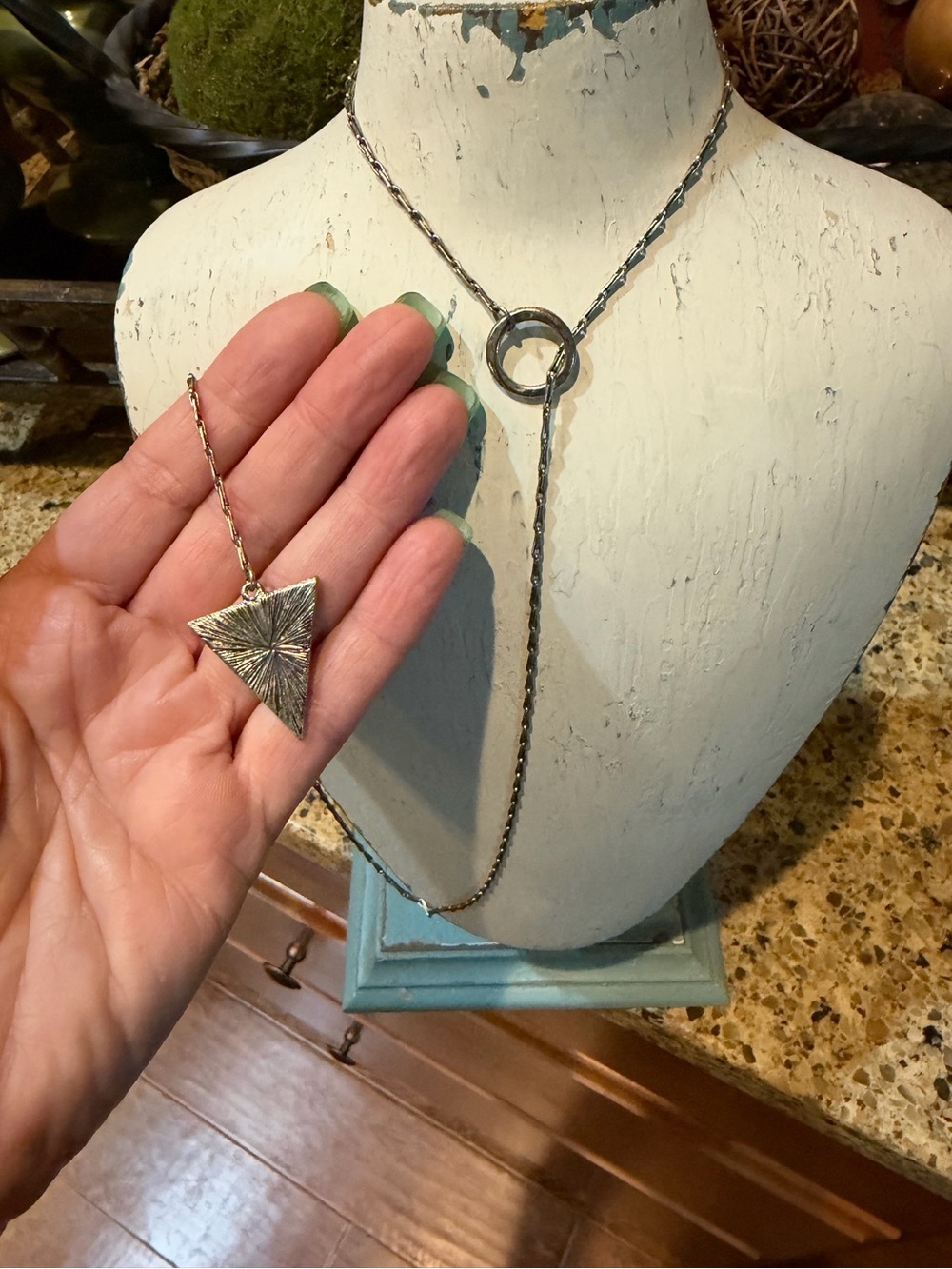 Silver-Tone Triangle Pendant Lariat Necklace - Women Jewelry